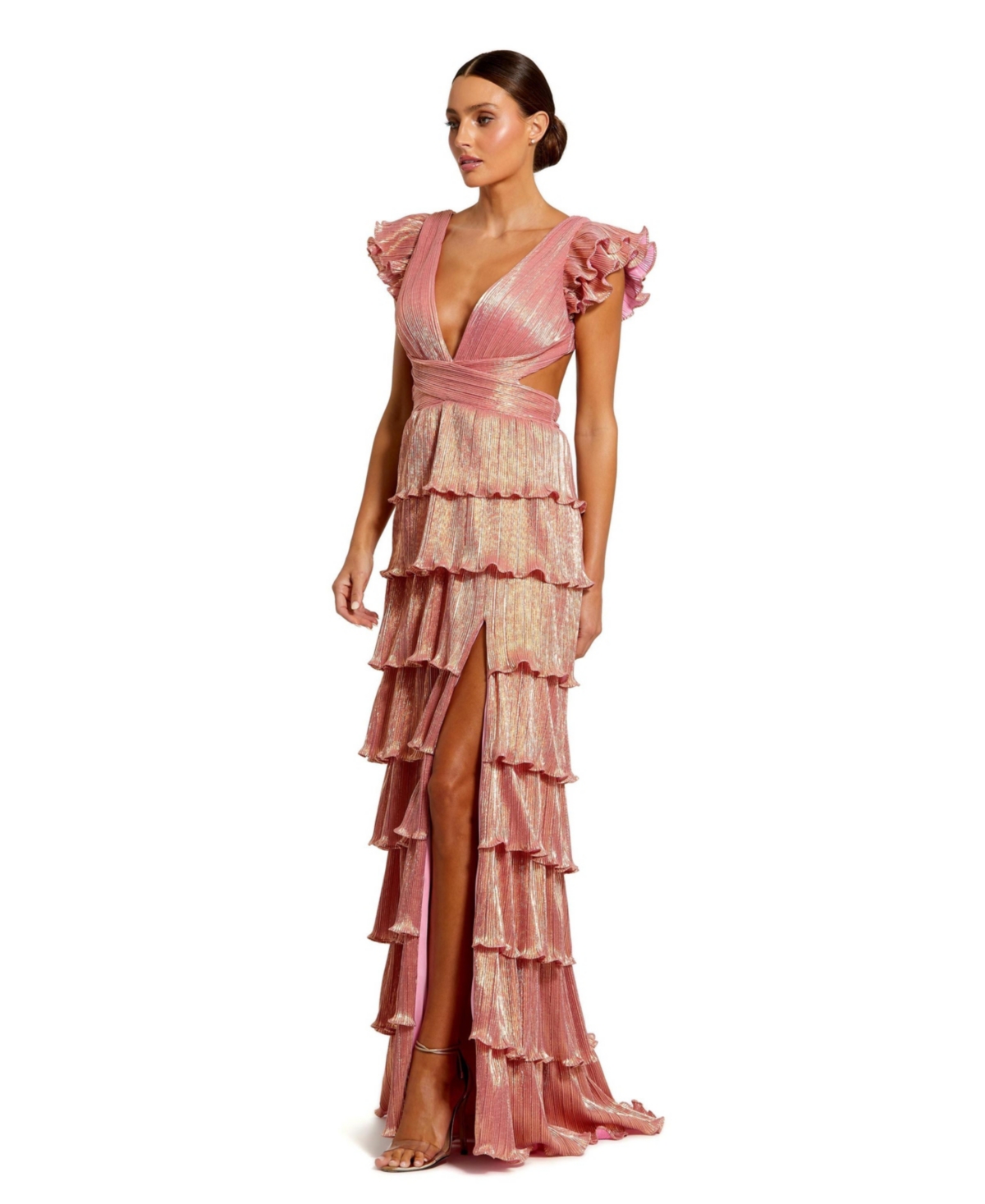 Mac Duggal Women's Ruffle Tiered Criss Cross Lace Up Gown