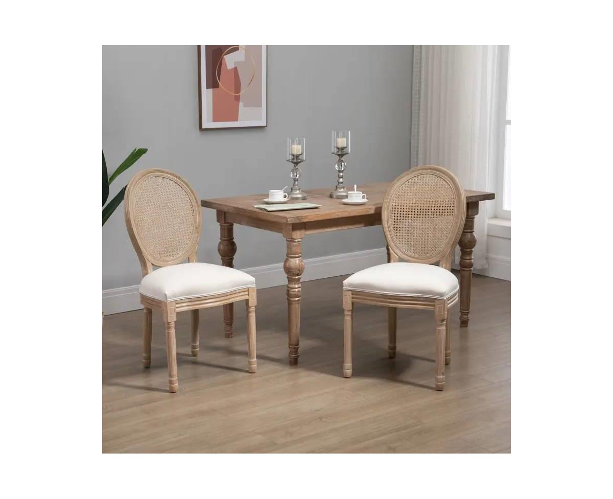 Slickblue Set of 2 Vintage Upholstered Armless Rattan Back Dining Chairs