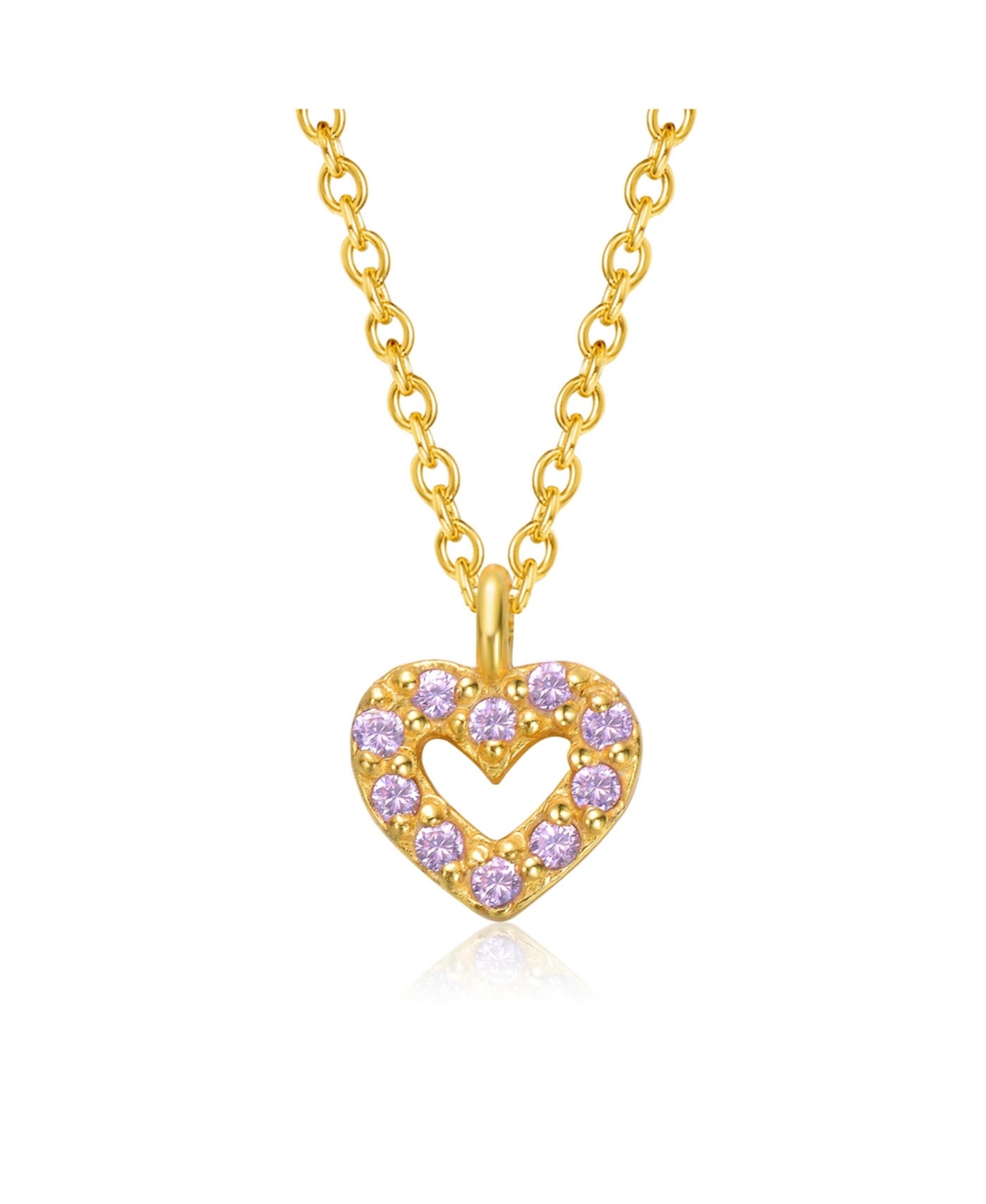 14k Gold Plated Pink Cubic Zirconia Heart Halo Charm Pendant Necklace - Pink