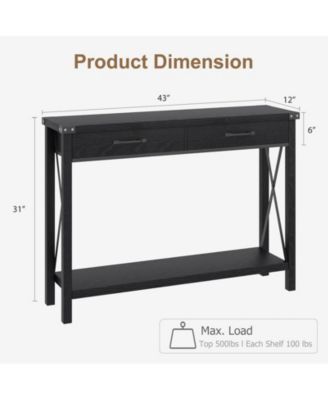 Wooden Entryway Table, Farmhouse Console Table with 2 Drawers, Sofa Table with Storage for Living Room, Hallway Foyer Table Home Furniture