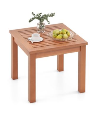 18-Inch Square Wooden Adirondack Side Table with Slatted Top for Indoor and Outdoor Use