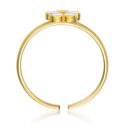 Sterling Silver 14K Gold Plated with Colored and White Enamel Flower Daisy Adjustable Ring