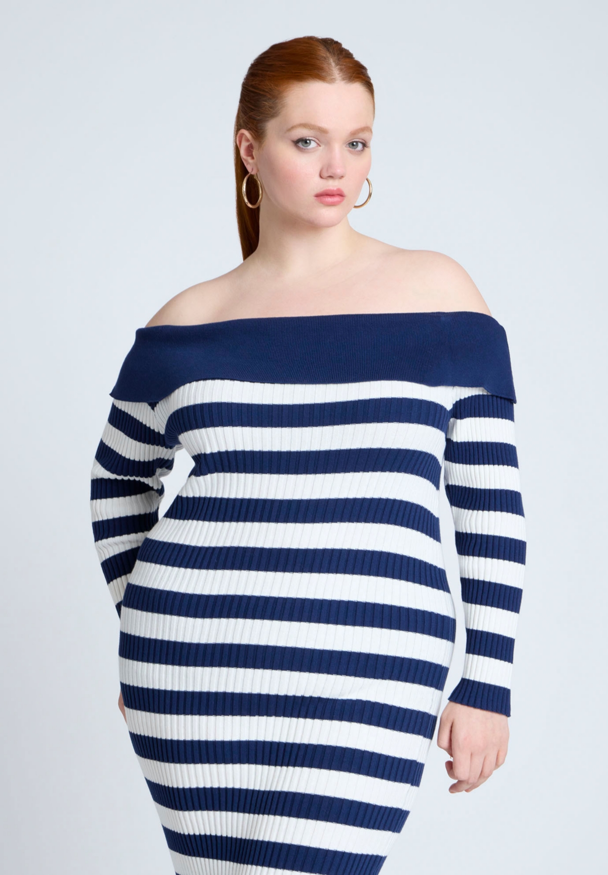 Eloquii Plus Size Stripe Overlay Dress - Navy and white stripe