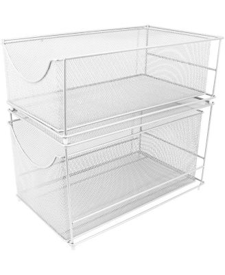 2-Tier Sliding Mesh Basket Drawers - White