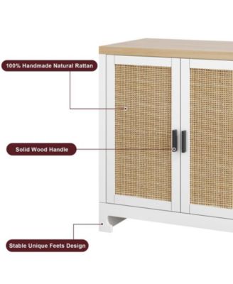 Buffet Cabinet,Rattan Accent Storage Cabinet with 4 Doors and Shelf, Sideboard Buffet Cabinet with Storage, Modern Console Coffee Bar Cabinet for Dining Room, Kitchen, Living Room, Entryway Home Decor