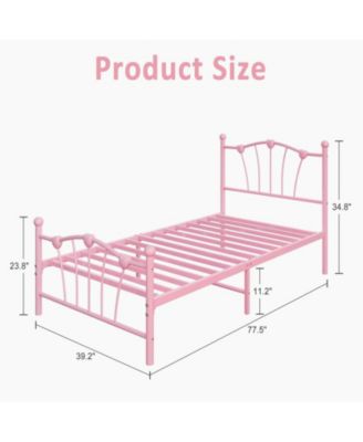 Twin Size Bed Frame, Heart Shaped Metal Bed Frame with Headboard and Footboard, Platform Bed Frame with Sturdy Slat Support, Underbed Storage Space, No Box Spring Needed