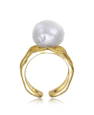 Sterling Silver 14K Gold Plated with Genuine Freshwater Pearl Contemporary Ring