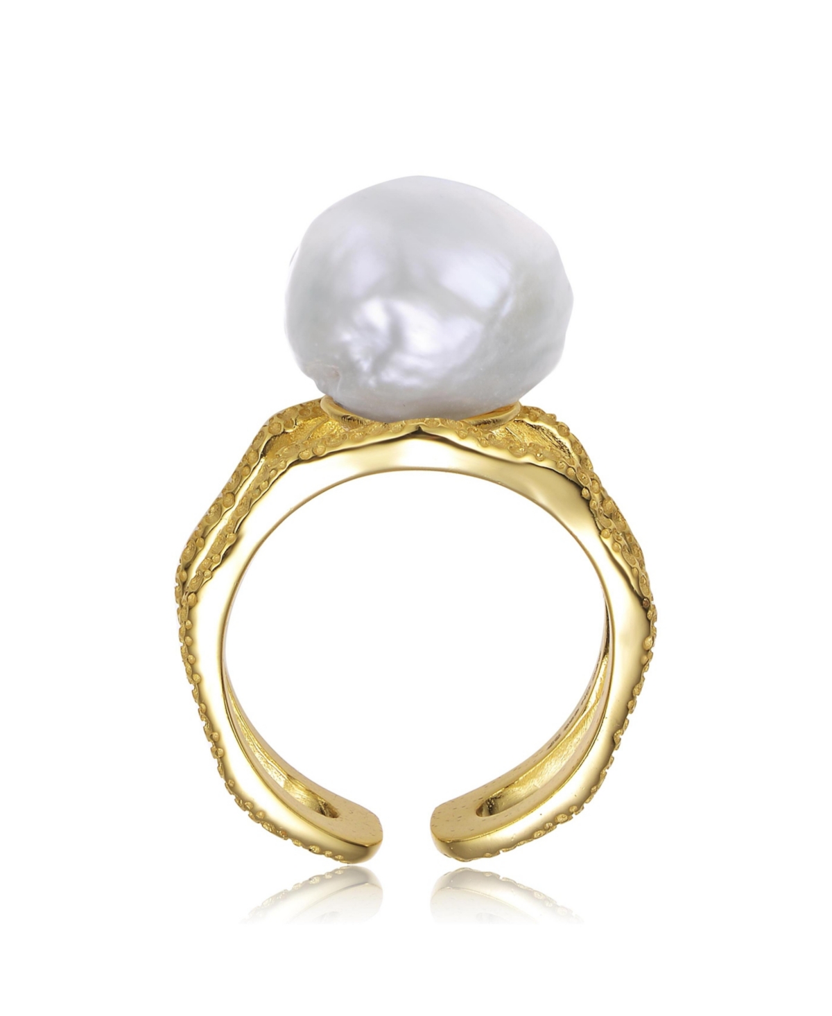 Genevive Sterling Silver 14KPlated with Genuine Freshwater Pearl Contemporary Ring - Gold