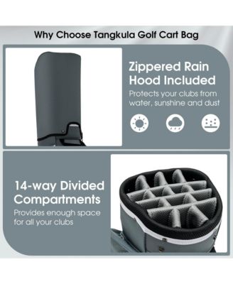 14 Dividers Golf Cart Bag w/ 7 Zippered Pocket Cooler Bag Rain Hood Valuable Bag