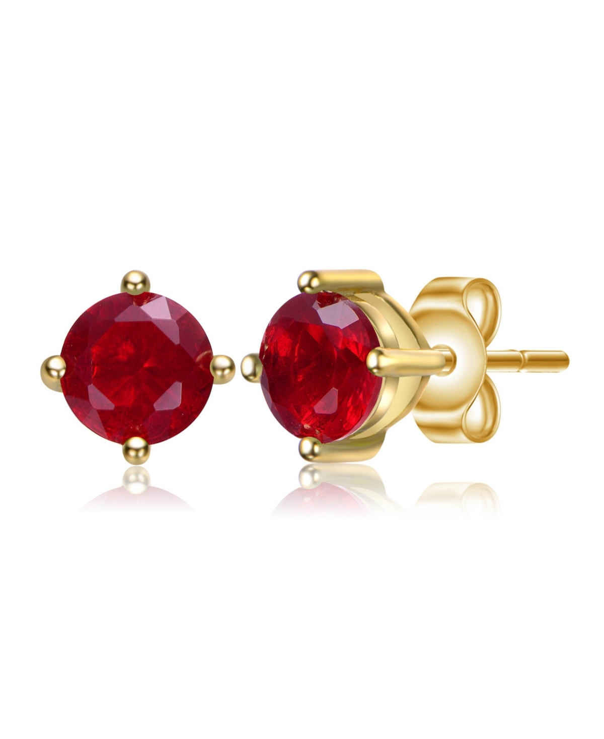 Sterling Silver Solitaire Stud Earrings - Dark red