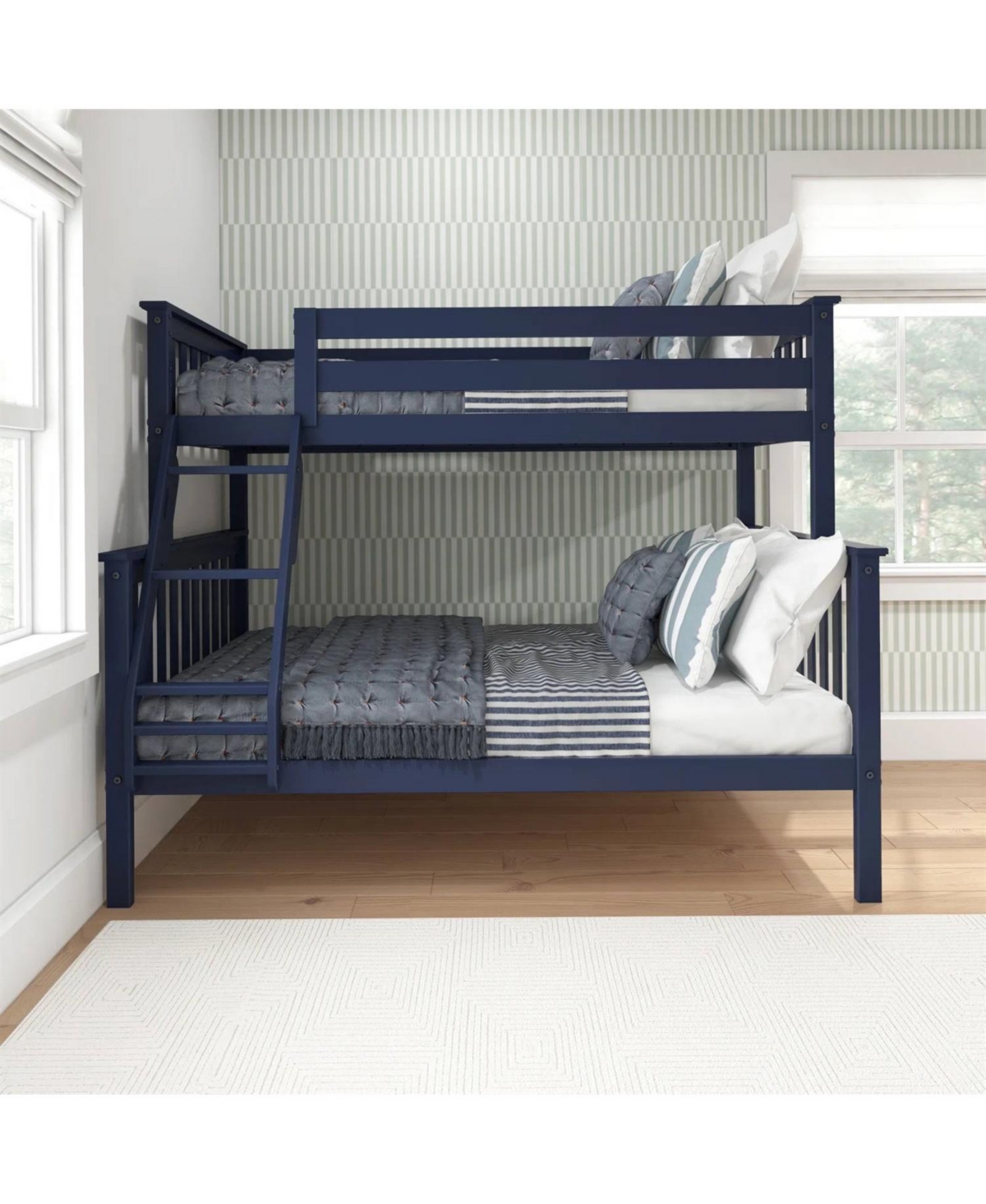 Slickblue Twin over Full Size Solid Wood Bunk Bed with Safety Rails and Ladder