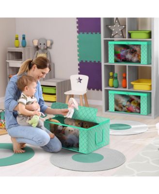 6 Pack Medium Foldable Clothes Storage Bags with Clear Window, Zipper Lid and Carry Handles - for Organizing Bedroom, Closet, Home (Teal)