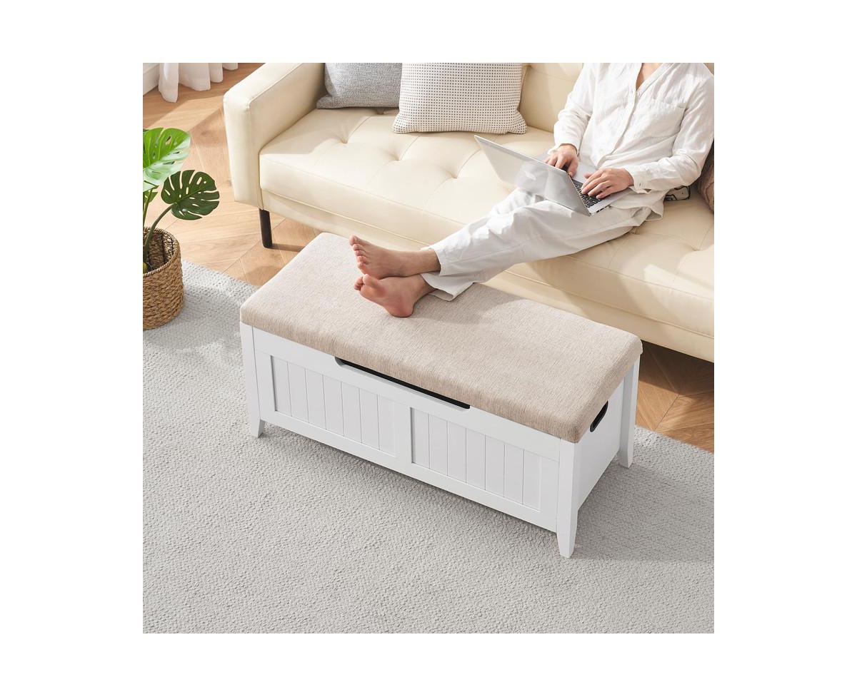 gaomon Storage Chest, Storage Trunk with Cushion Seat, 2 Safety Hinges, Storage Bench, Wooden Storage Organizer, Shoe Bench for Entryway, Bedroom, Liv
