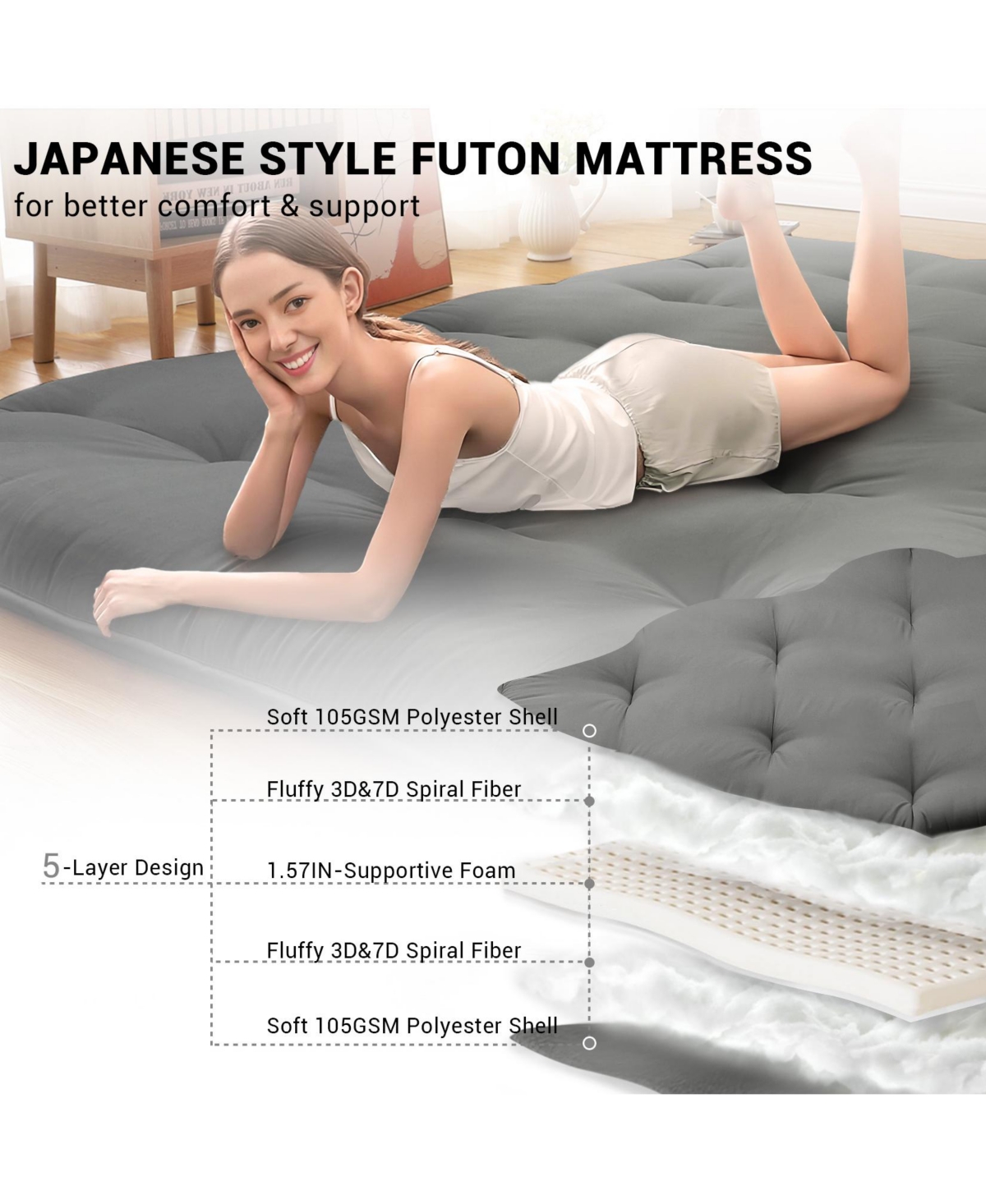 gaomon Japanese Floor Mattress Twin, Portable Futon Mattress Thicken Sleeping Mattress, for Camping & Guest Room