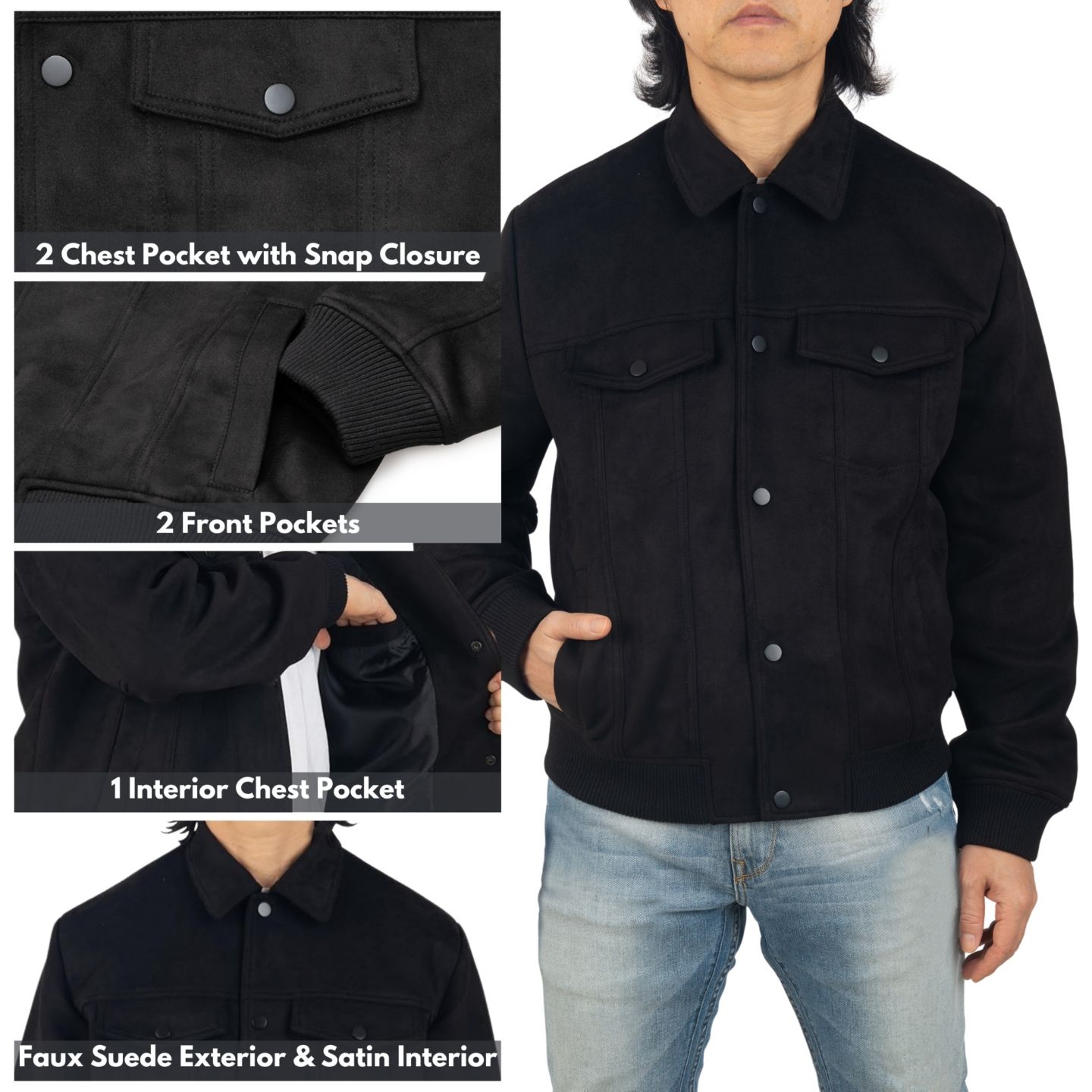 Мужская куртка Alpine Swiss Blake Suede Bomber - Lightweight Slim Fit Casual Softshell Coat with 5 Pockets, цвет: Чёрный — фото 5