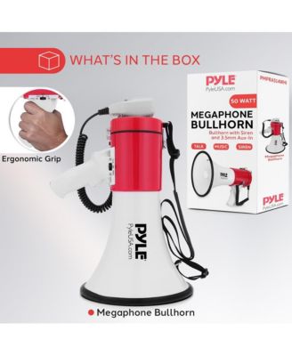 50-Watt Portable Megaphone with Siren, MP3 Input, Automatic Siren, Shoulder Strap, Lightweight