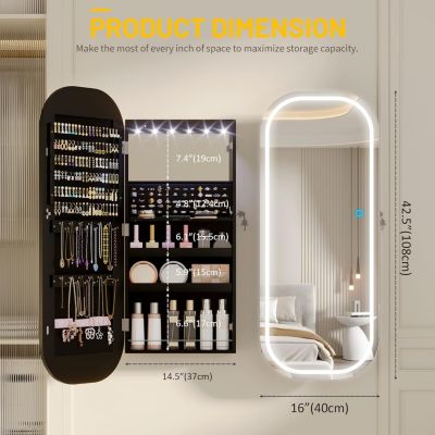 16" Hanging Jewelry Cabinet with Round Mirror Organizer