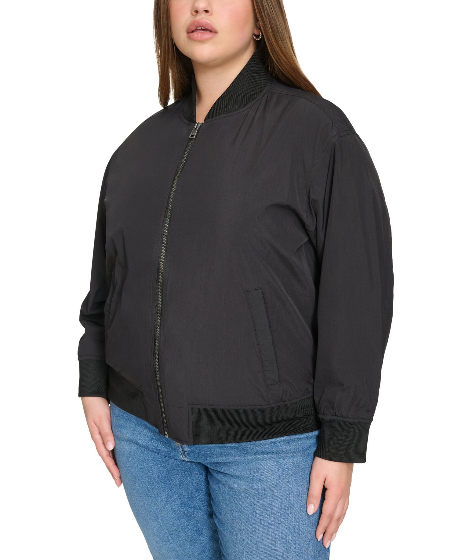 Trendy Plus Size Lightweight Zip-Front Bomber Jacket
