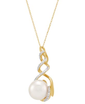 Cultured Ming Pearl (11mm) & Diamond (1/5 ct. t.w.) Swirl 18" Pendant Necklace in 10k Gold
