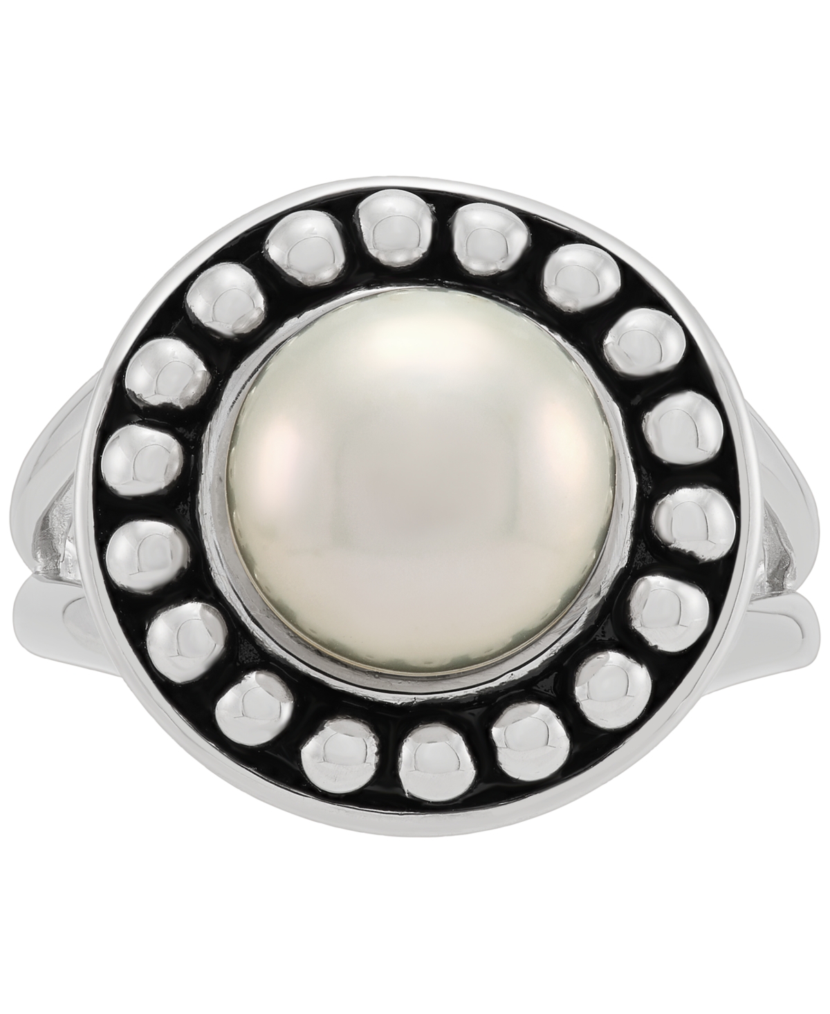 Macy's Cultured Freshwater Button Pearl (10mm) Framed Ring In Sterling Silver In Silver