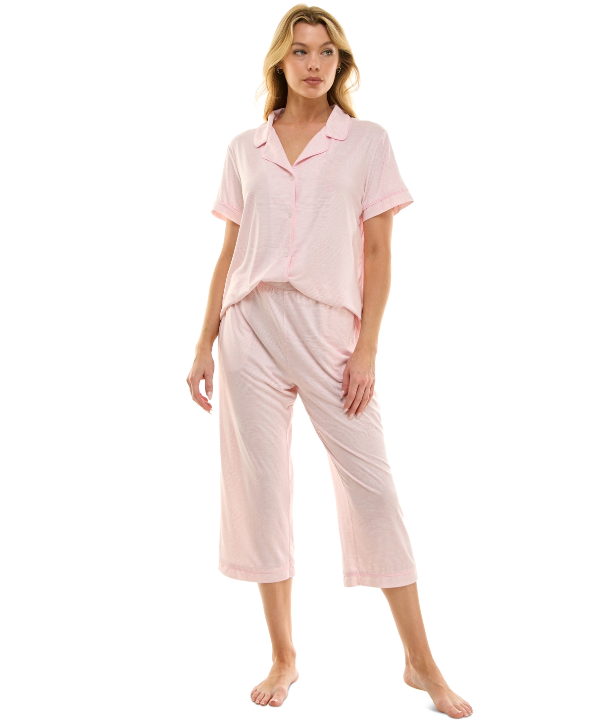 Women's Notched-Collar Cropped Pajama Set - Alex Alt Geo Sweet Lilac