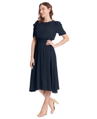 Women's Shirred Jewel-Neck Midi Dress