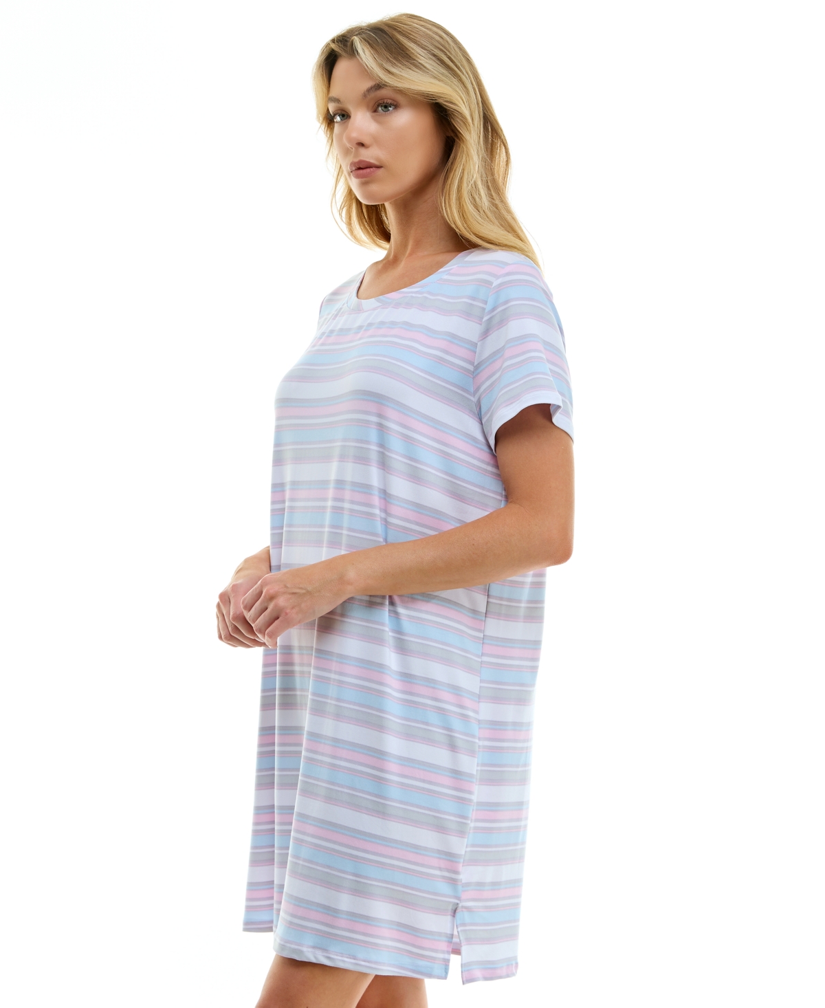 Shop Roudelain Women's Printed Short-sleeve Sleepshirt In Laurie Horizontal Stripe