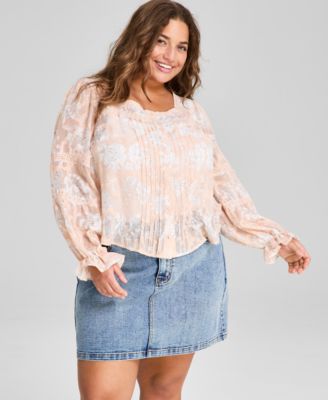 And Now This - Plus Size Pleated-Front Bell-Sleeve Blouse