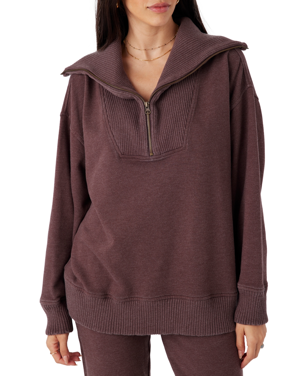 O'neill Juniors' Karma Mock-neck Quarter-zip Sweatshirt In Chocolate