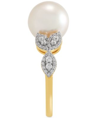 Cultured Ming Pearl (10mm) & Diamond (1/3 ct. t.w.) Leaf Ring in 14k Gold