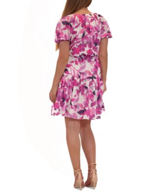 Woman's Floral-Print Split-Neck Tie-Waist Dress