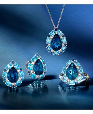 Deep Sea Blue Topaz (2-2/5 ct. t.w.), Blue Topaz (2-3/20 ct. t.w.), Blueberry Sapphire (1/5 ct. t.w.) & Nude Diamond (1/8 ct. t.w.) Earrings in 14k Vanilla Gold