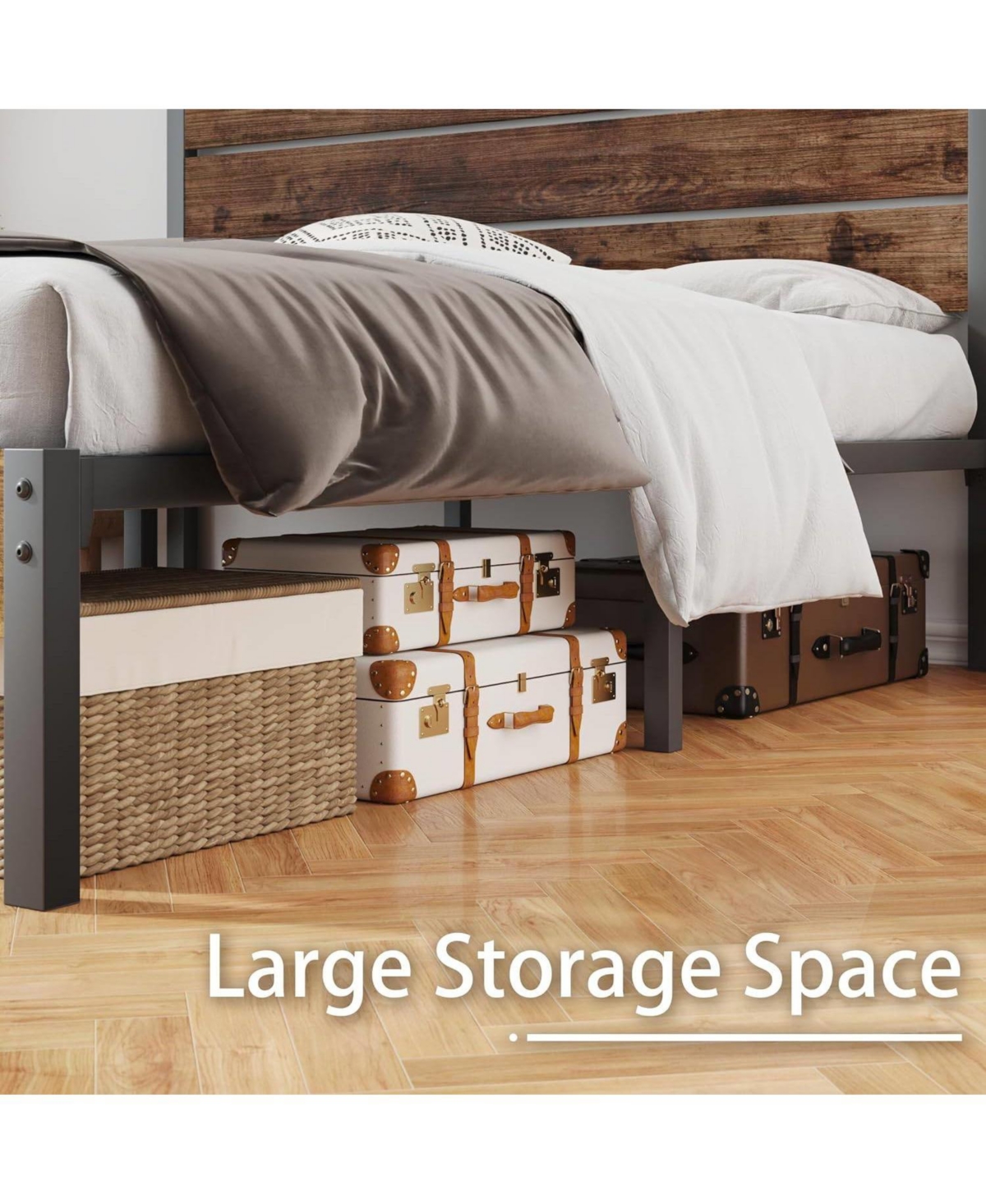 Slickblue Modern Farmhouse Platform Bed Frame - Rustic Style with Sleek, Minimalist Design