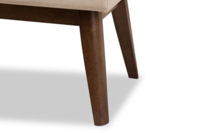 Elia Mid-Century Modern Walnut Wood Light Beige Fabric Button-Tufted Bench