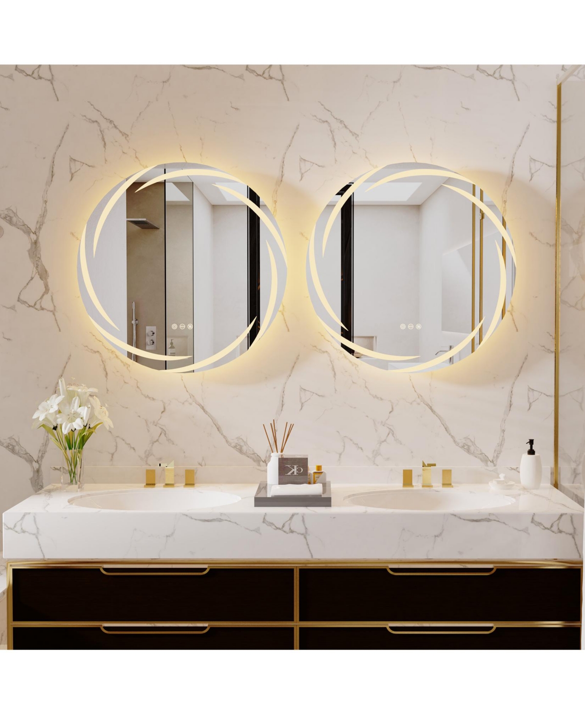 Wisfor Lighted Round Mirror: Modern Wall-mounted Bathroom Mirror with 3 Color Temperature, Anti-fog