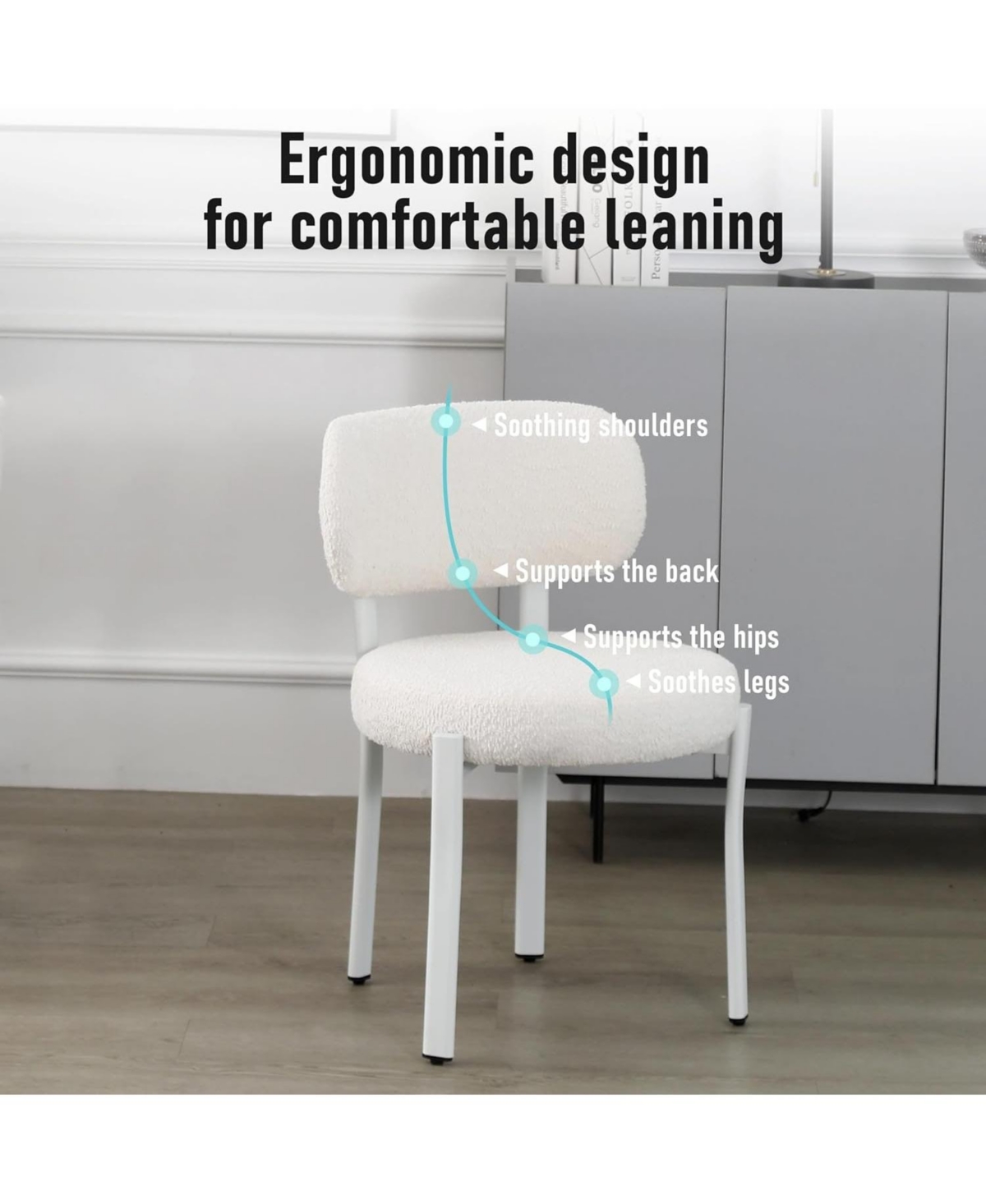 Dyhome Dining Chairs Set of 2, Upholstered Modern Dining Room Chairs, Tufted Sherpa Boucle Kitchen Chairs, Mid Century Dining Chair withMetal