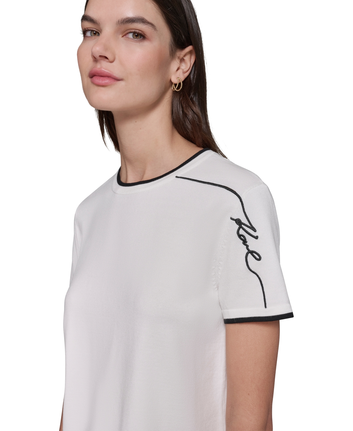 KARL LAGERFELD WOMEN'S SCRIPT-LOGO SHORT-SLEEVE SWEATER 