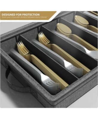 Flatware Storage Chest with Clear Lid, Great Fabric Container Box for Organizing Utensils, Silverware, Flatware, Large Capacity, Gray