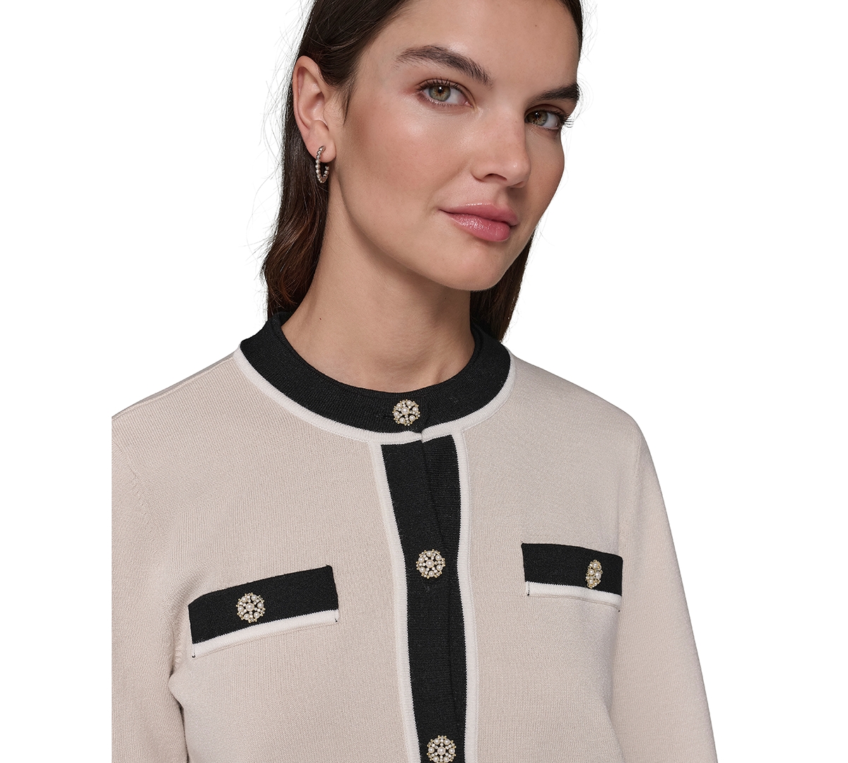 Karl Lagerfeld Paris Women's Four-Pocket Crewneck Cardigan