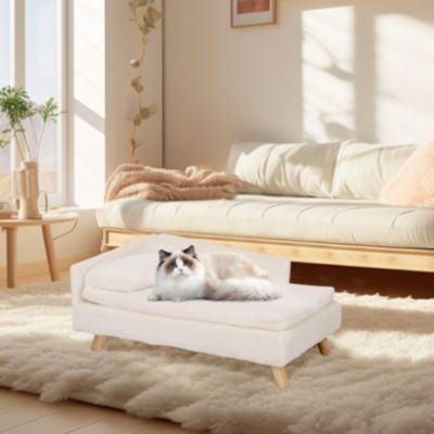 L Shape Dog Sofa Bed Rubber Wood Legs with Cushion Mat Pillow Cat Chaise Stool