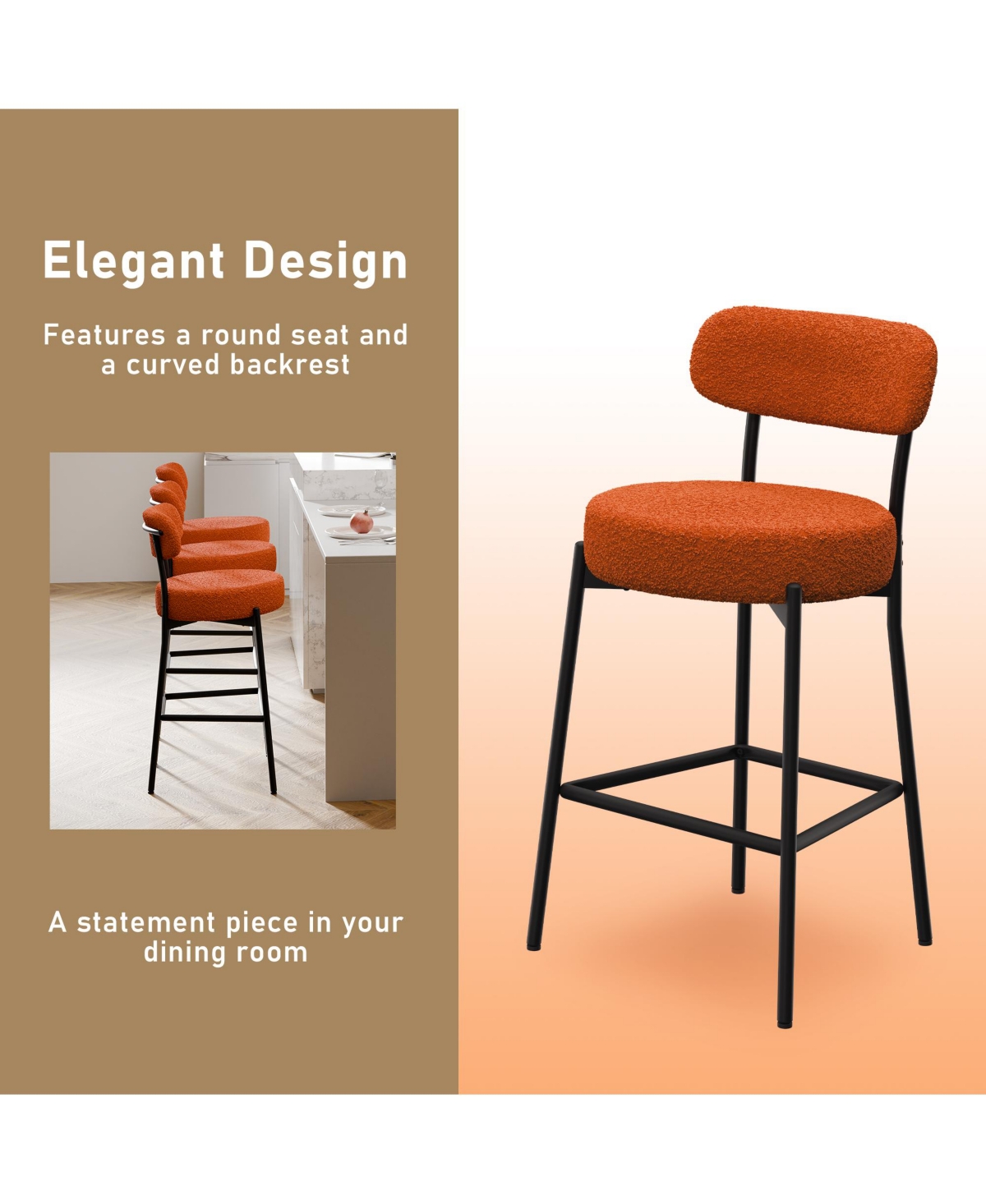 Dyhome Bar Stools Set of 4, Inches Counter Height Kitchen Bar Stools with Back, Modern Metal Tall Bar Stools for Kitchen Island