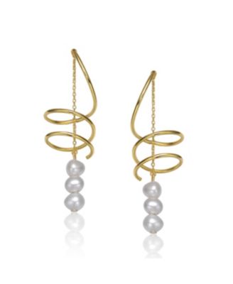 Sterling Silver 14K Gold Plated with Genuine Freshwater Pearl Drop Earrings