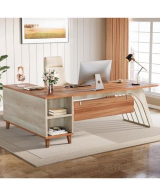 L-Shaped Executive Office Desk, 78.74" Large Computer Desk with Drawer and Lateral File Cabinet, Home Business Workstation Set