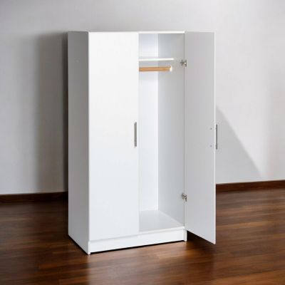 2-Door Wardrobe Cabinet with Hanging Rail and Storage Shelf – Freestanding Armoire Closet for Bedroom or Entryway