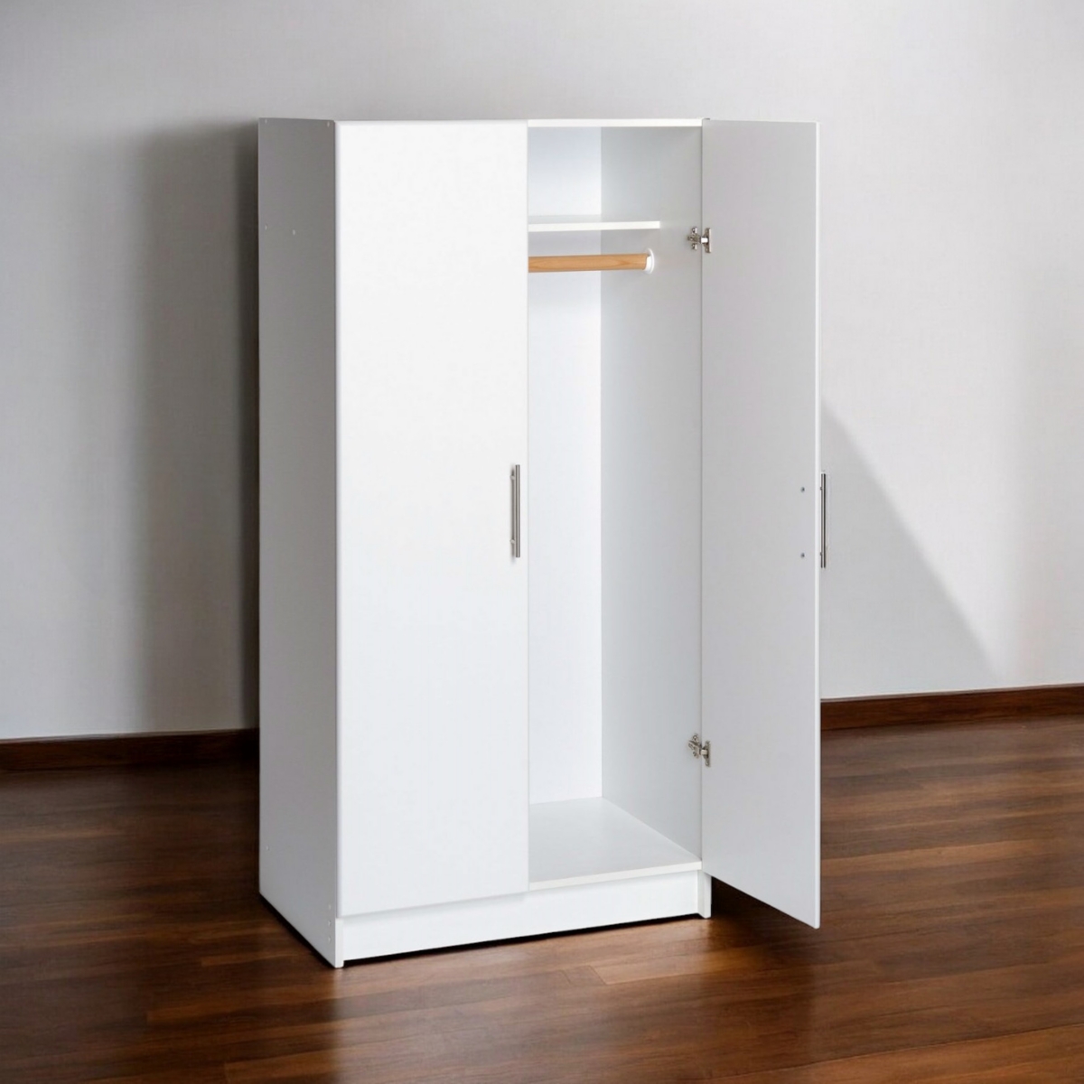 Slickblue 2-Door Wardrobe Cabinet with Hanging Rail and Storage Shelf