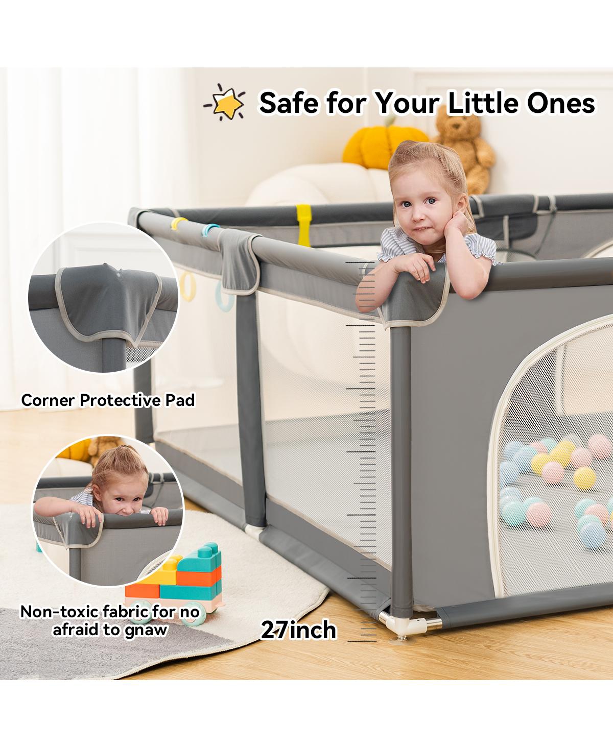 Comomy Baby Playpen, 79x79'' Extra Large Baby Playard, Kids Activity Center with Anti-Slip Base, Safety Play Yard for Infants Toddlers
