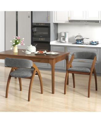 Dining Chair Set of 4 w/ Padded Cushion Curved Back Arched Rubber Wood Legs