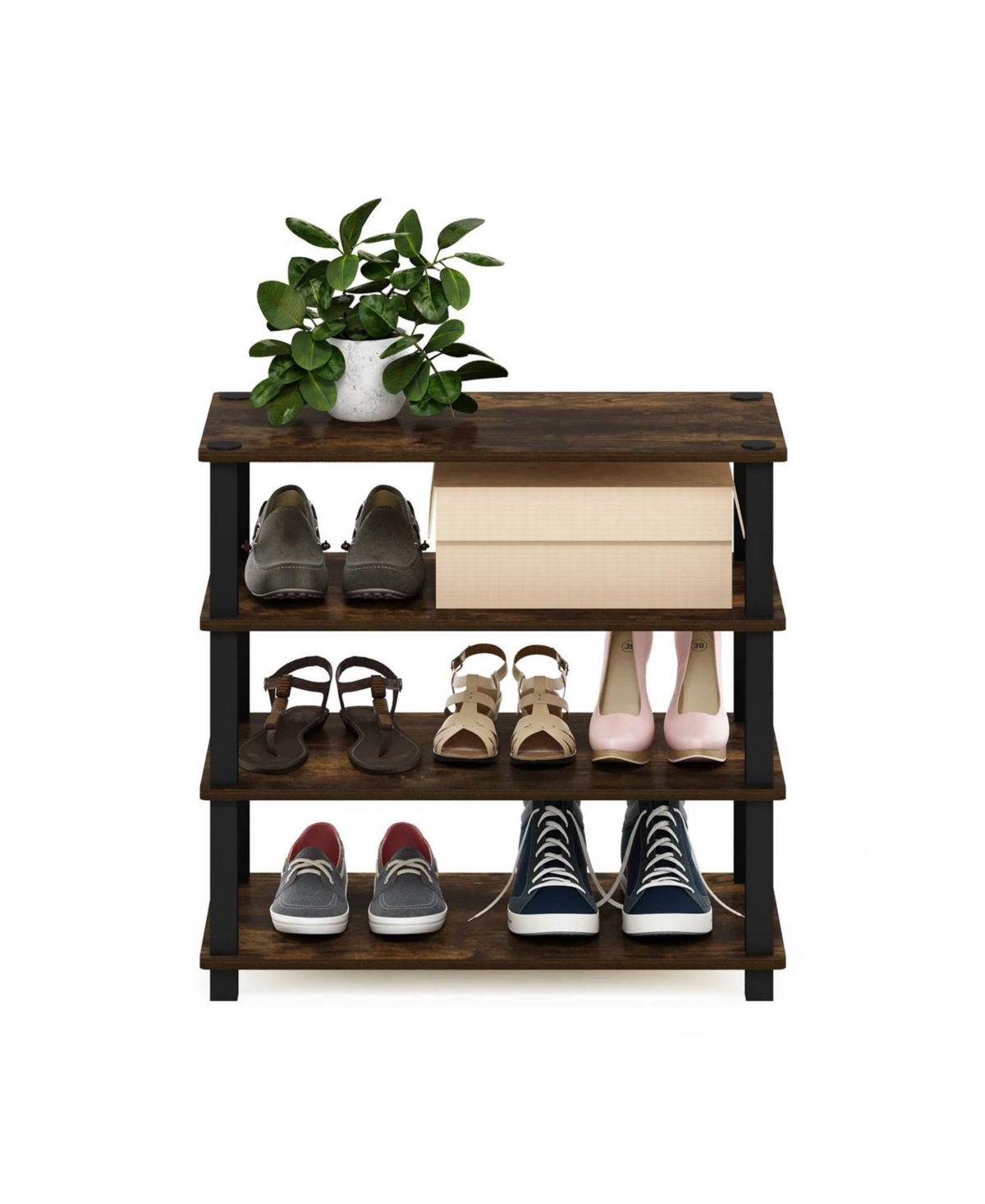 Slickblue 4-Shelf Shoe Rack - Efficient Storage Organizer for Entryway - Black