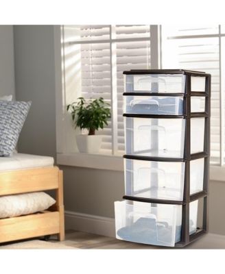 Plastic 5 Drawer Home Storage Container Tower Closet Organizer