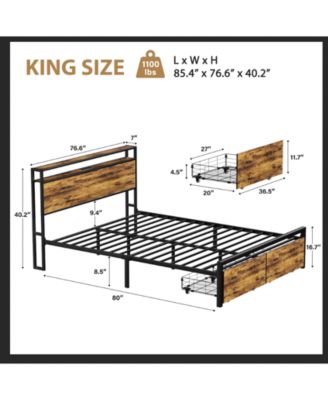 Metal Bed Frame with 2 Storage Drawers and LED RGB LED light